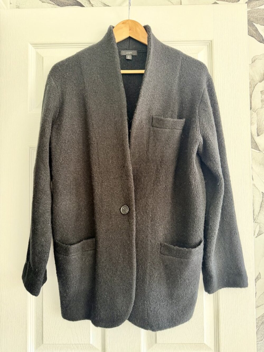 J.Crew Black Knit Sweater Blazer/Cardigan – Single Button & Pocket Detail (Sz S)